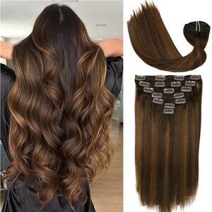 Hair Clip in Remy Hair Extensions 120g 7pcs 14" Dark Brown with Chestnut Brown